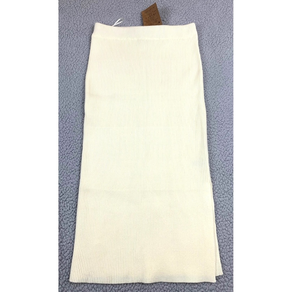 Double Zero Ribbed‎ Knit Midi Skirt Womens S Ivory Cream Pull On Stretch NWT